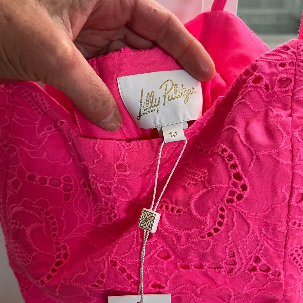 LILLY PULITZER SHELLI HOT PINK EYELET MINI DRESS $208 new with tag - Picture 7 of 10